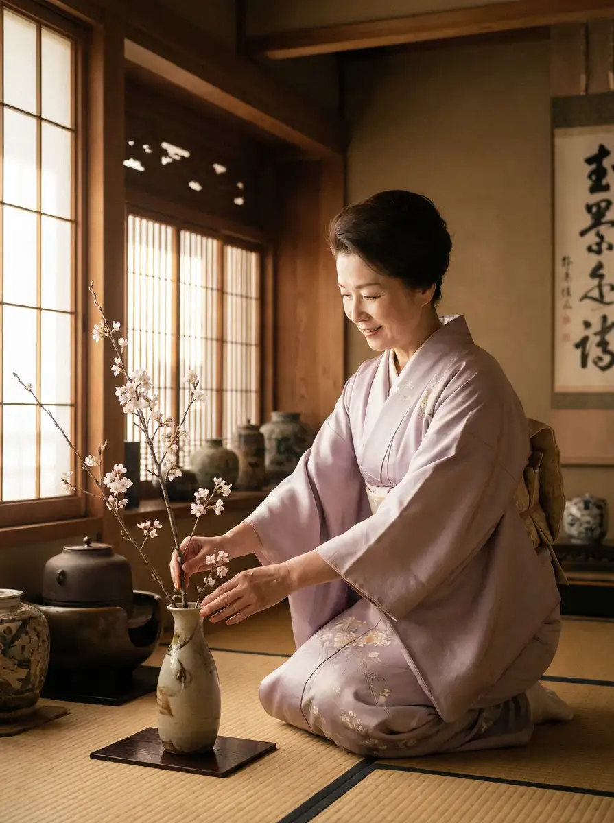 一位优雅的 《每日大赛》每日大赛最新更新_全网独家每日大赛大全 在和室中插花
